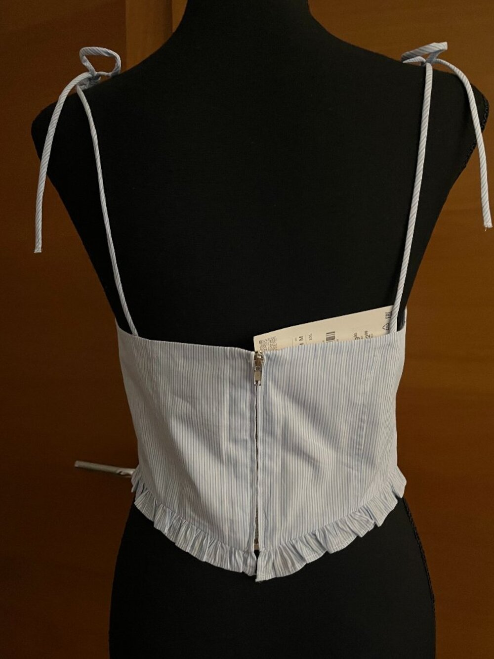 Zara Poplin Corset Crop Top w/ Ruffle Hem in Blue Size Medium NWT - Picture 7 of 8